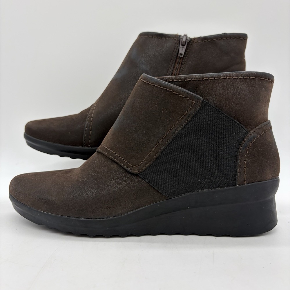 Clarks Cloudsteppers Womens 7.5 Caddell Rush Ankle Bootie Dark Brown Side Zip